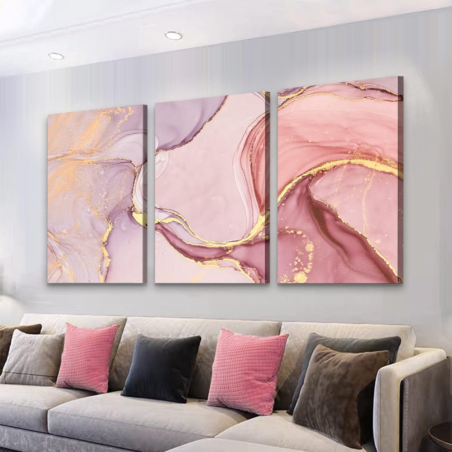 Brusheslife Abstract Marble Wall Art - Pink and Yellow Giclee Canvas for Modern Home Decor