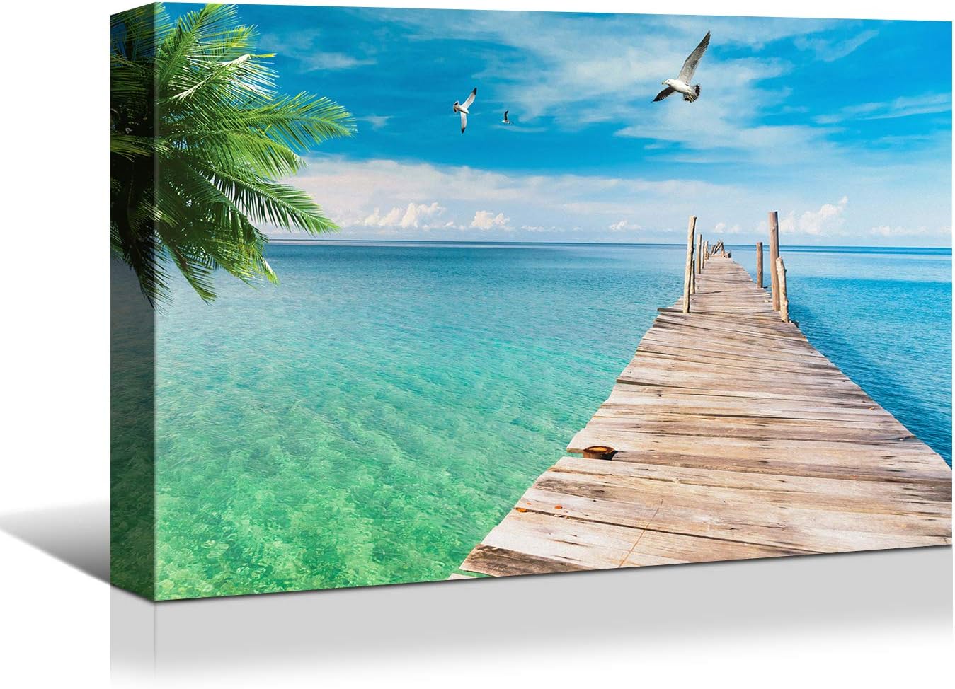 Brusheslife Seascape Art: Sea Pier Dock Canvas with Colorful Sky