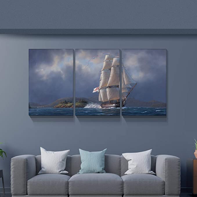 Brusheslife Ocean Theme Triptych - Sailboat Canvas Wall Art for Home Deco Set