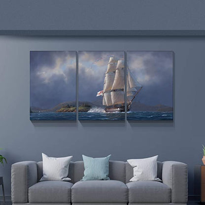 Brusheslife Ocean Theme Triptych - Sailboat Canvas Wall Art for Home Deco Set