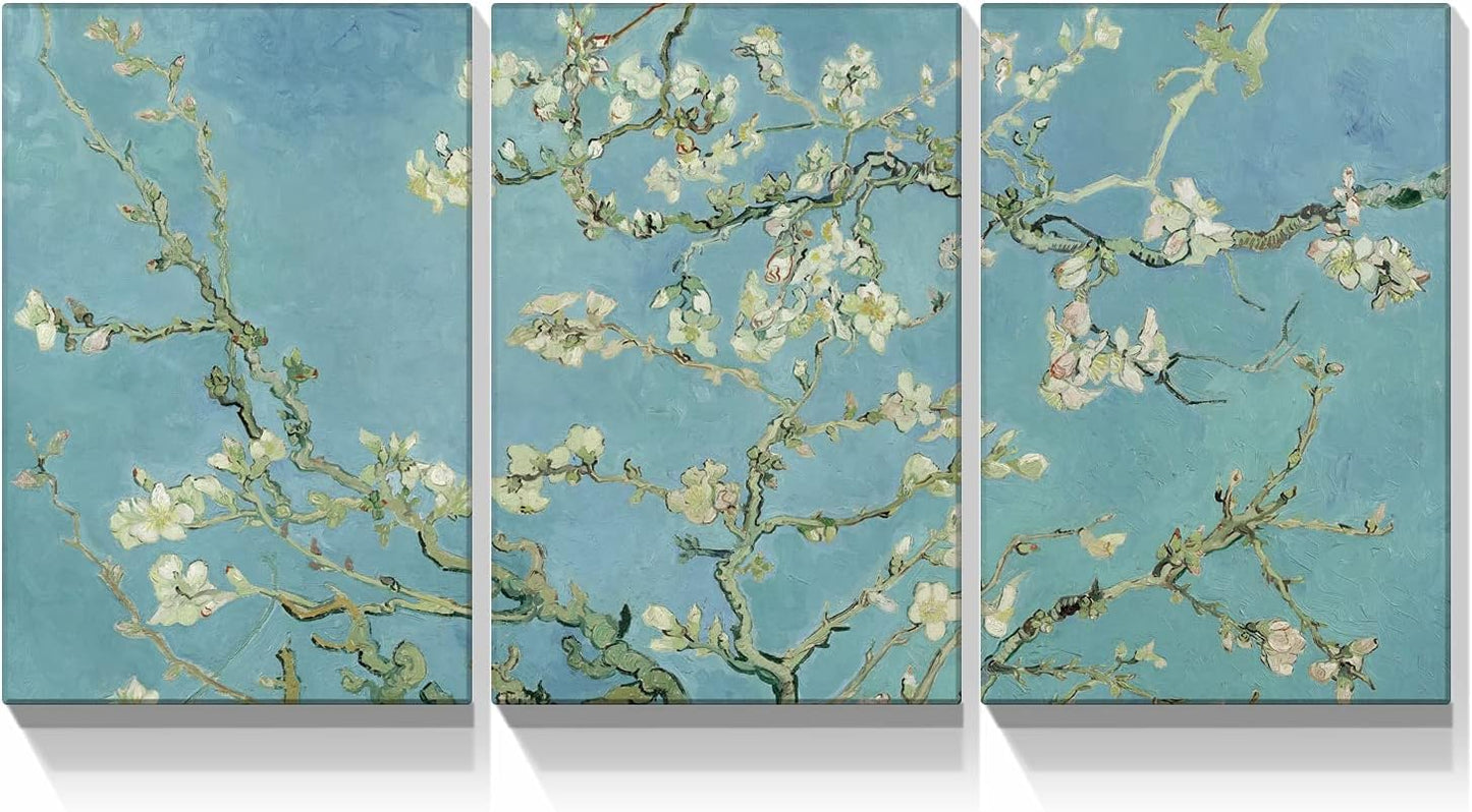 Brusheslife Van Gogh Inspired Wall Art - Gallery Wrapped Triptych of Botanical Paintings for Room Decor