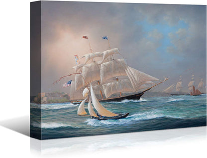 Sailing Ships Canvas Art by Brusheslife - Ocean Themed Wall Decor for Home, Hotel, and Bathroom