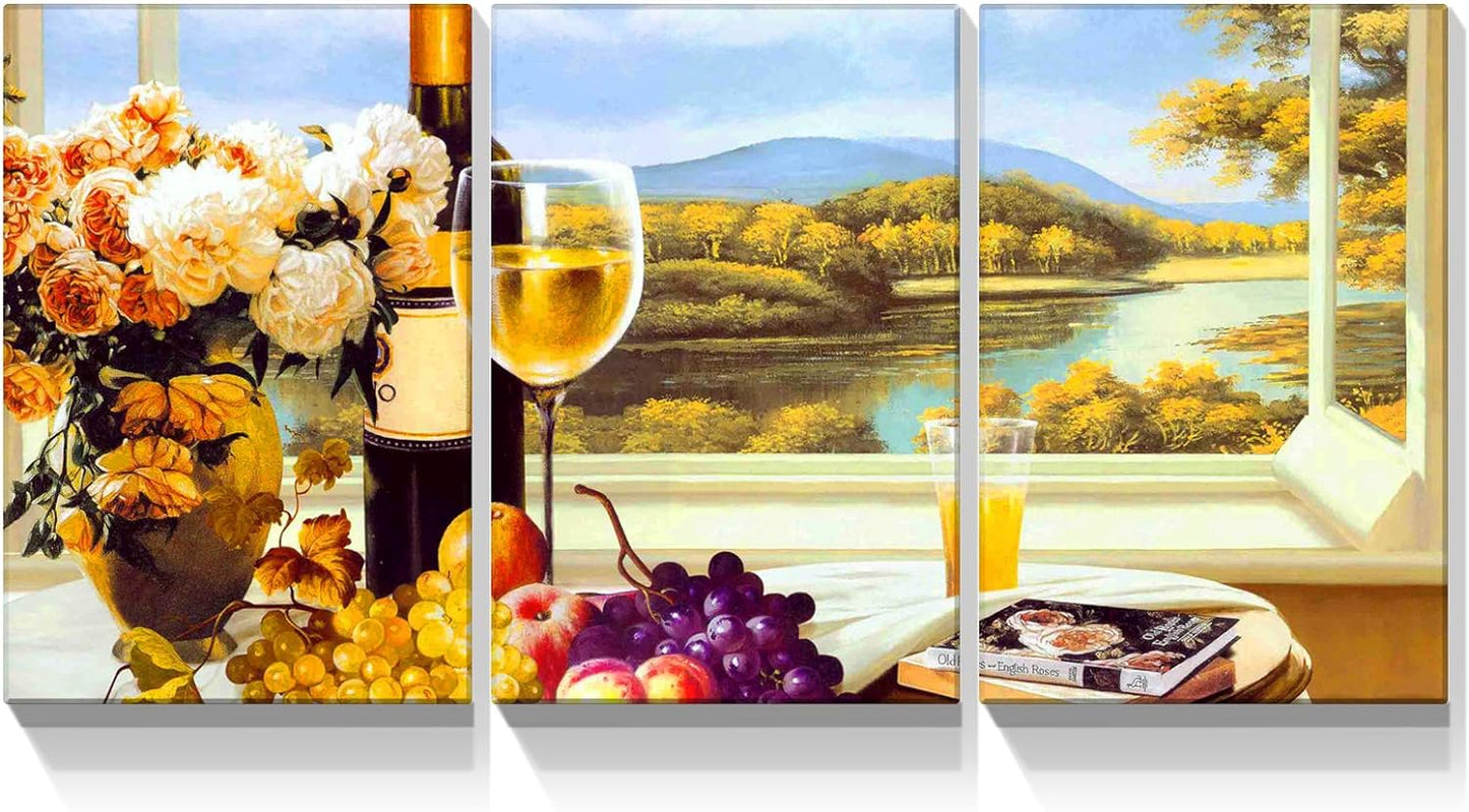 Brusheslife Triptych Art: Red Wine Bottle Canvas for Dining Room Elegance