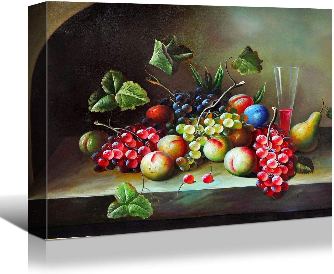 Vino Elegance by Brusheslife - Wine Glass and Grapes Canvas Art for Your Dining Room and Bar Wall