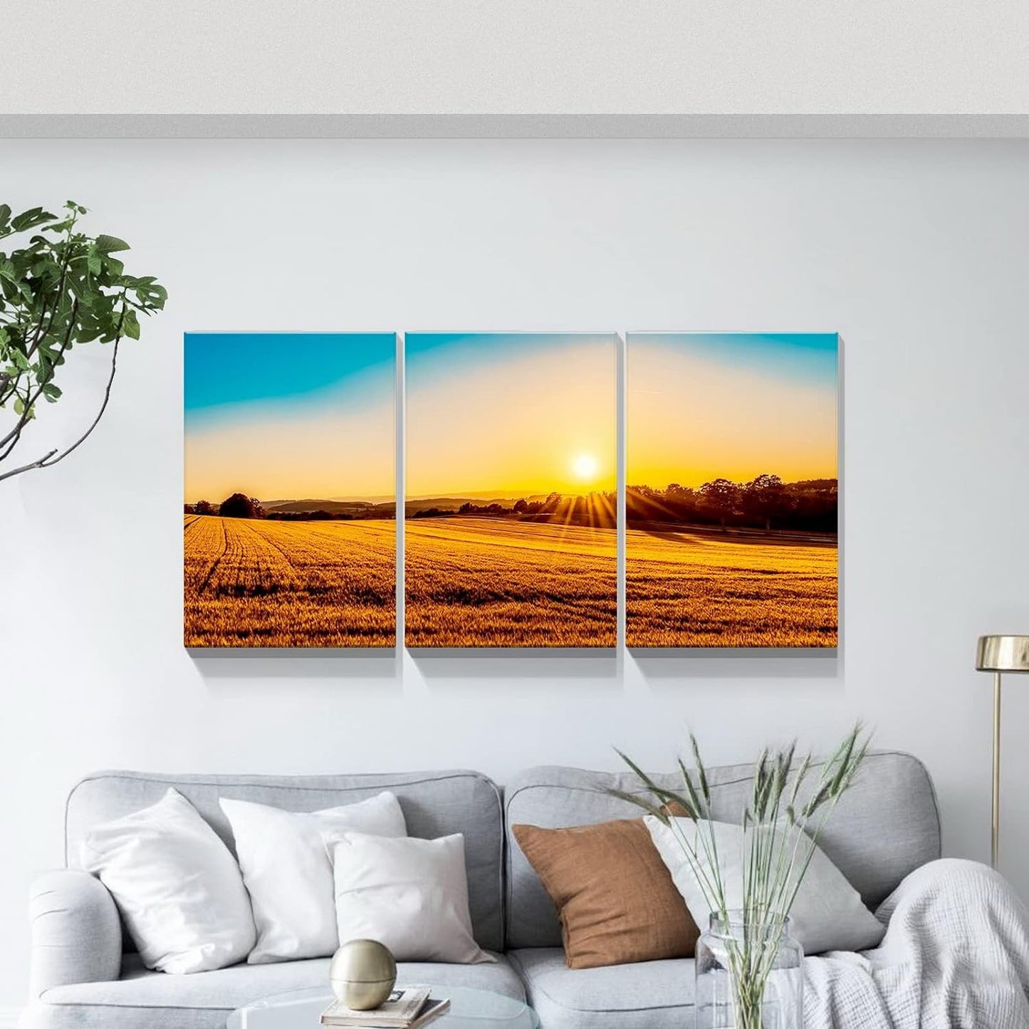 Brusheslife Wall Decor: Serene Sunset over Paddy Fields Canvas Set