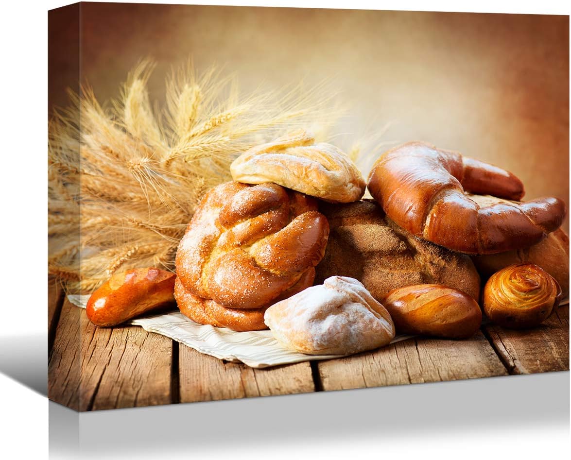 Brusheslife Bread and Wheat Canvas Art - Delicious Food Painting for Dining Room Decor