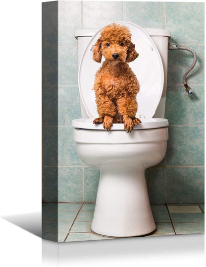 Brusheslife Bathroom Wall Art - Humorous Dog on Toilet Portrait for Home Decor