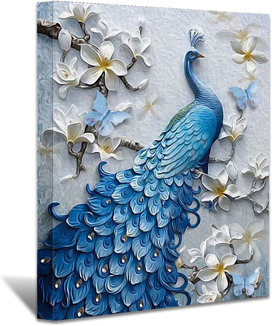 Vintage Elegance: Brusheslife's Blue Peacock Wall Decor for Rooms