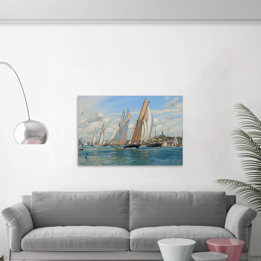 Brusheslife Sailboats Canvas Wall Art - Blue Sea Level Scenery for Nautical Home Decor