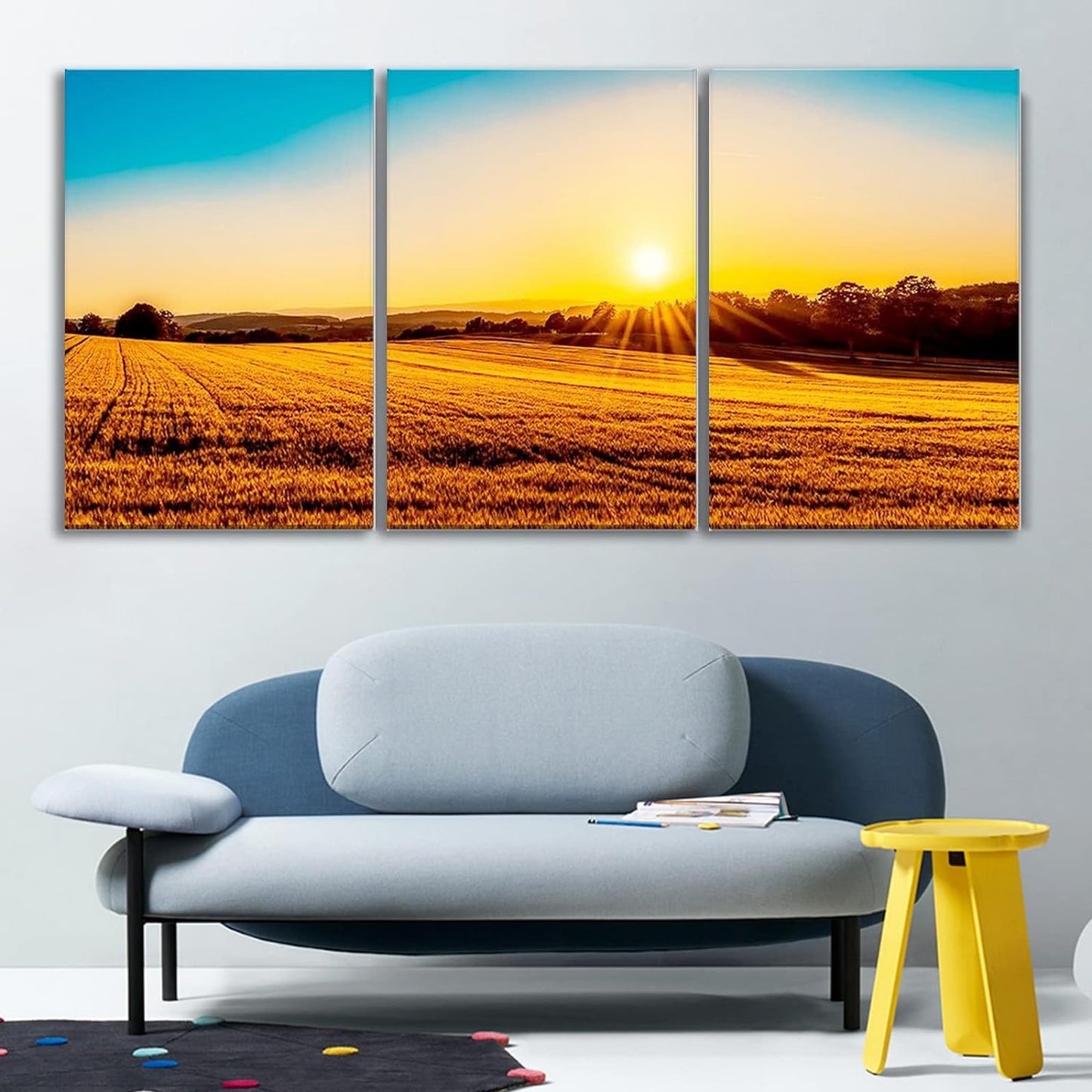 Brusheslife Wall Decor: Serene Sunset over Paddy Fields Canvas Set