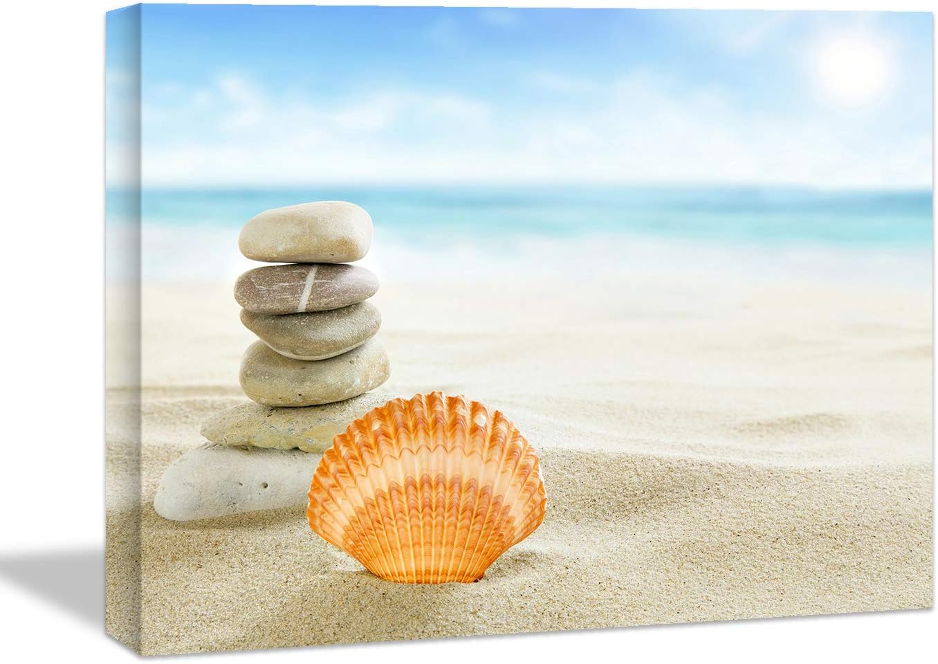 Brusheslife Ocean Theme Wall Art - Conch and Seashell on Blue Wood Board for Coastal Wall Decor