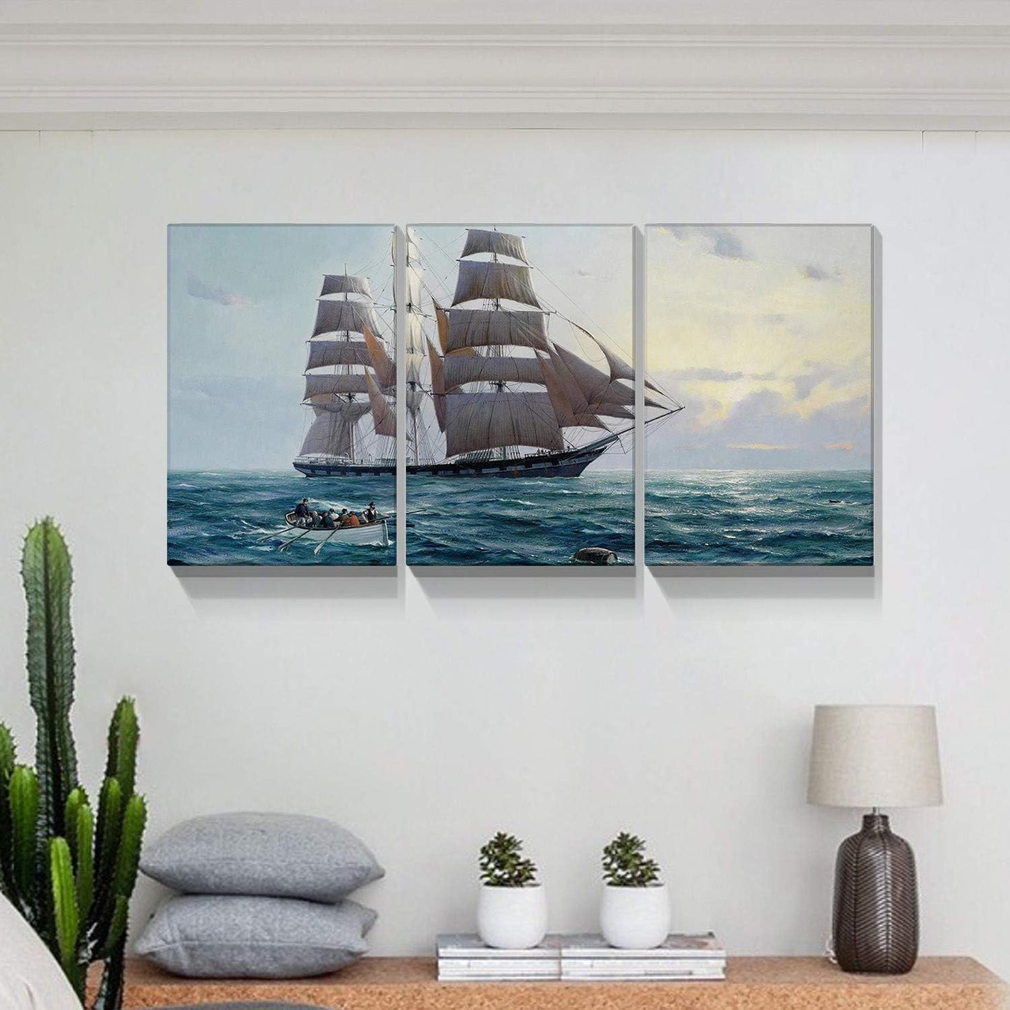 Brusheslife Ocean Theme Triptych - Sailboat Canvas Wall Art for Home Deco Set