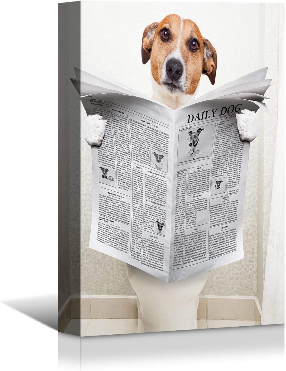 Brusheslife Bathroom Wall Art - Humorous Dog on Toilet Portrait for Home Decor