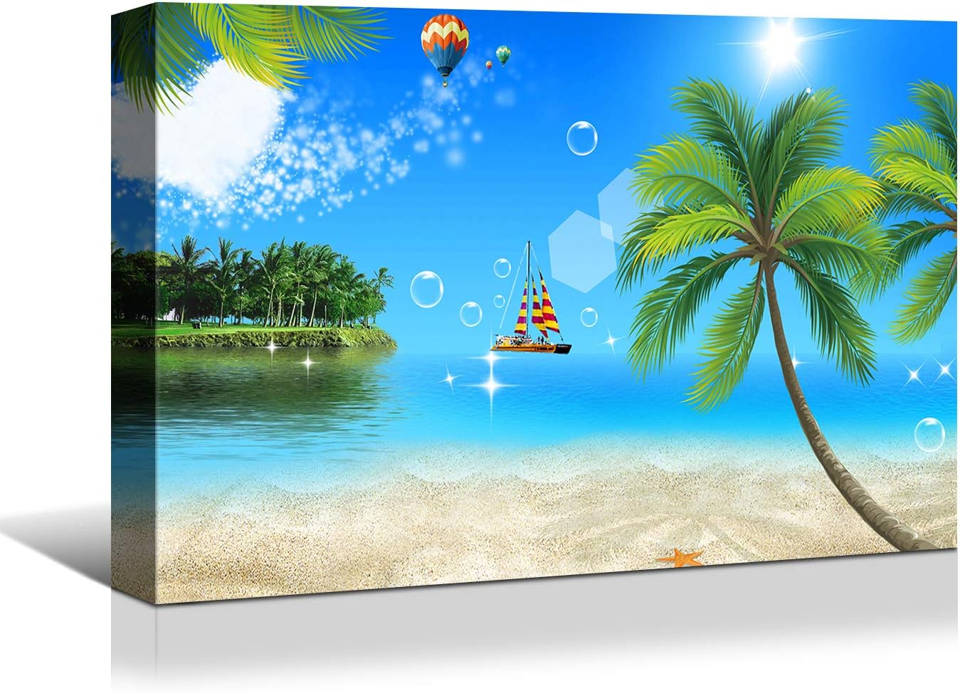 Brusheslife Canvas Art: Tropical Palms at Sunset Seascape