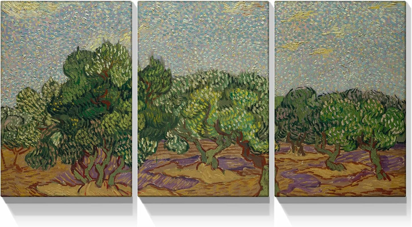 Brusheslife Van Gogh Inspired Wall Art - Gallery Wrapped Triptych of Botanical Paintings for Room Decor