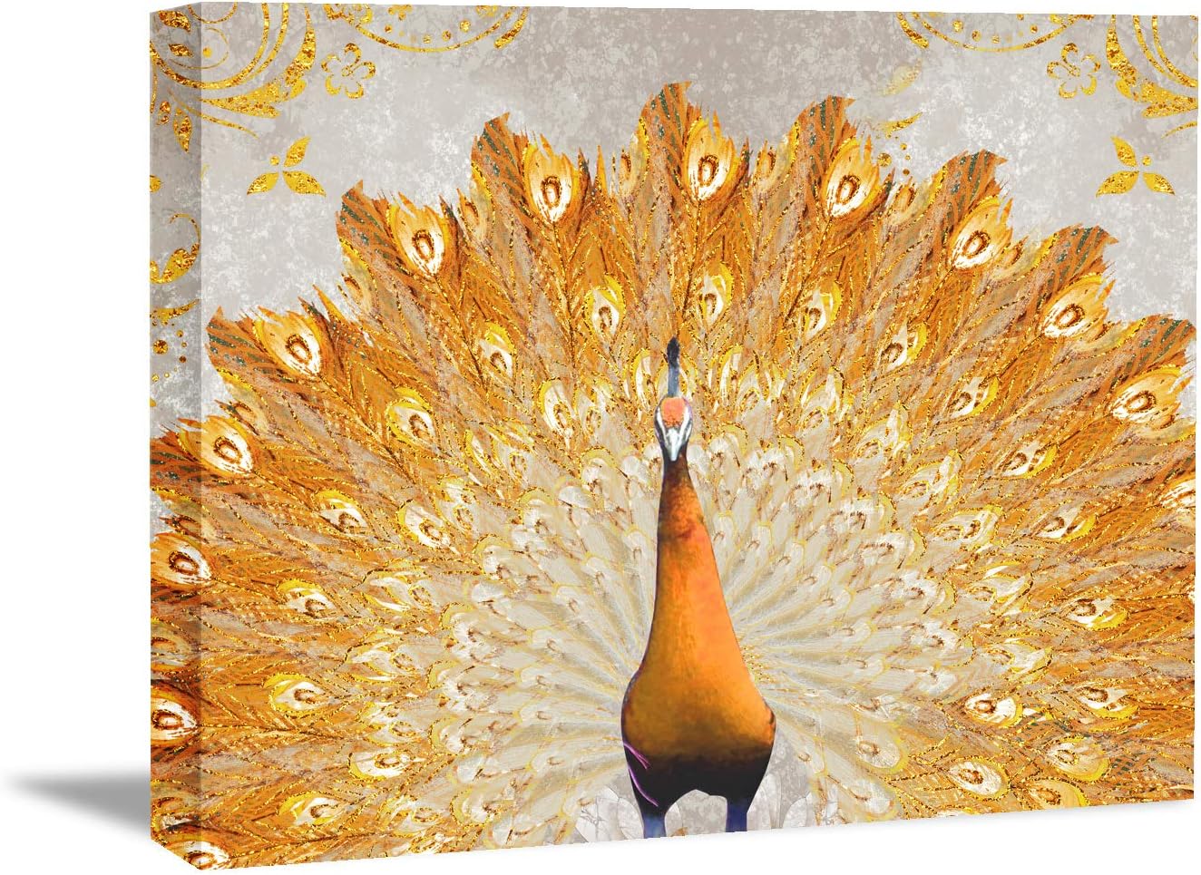 Brusheslife Peacock Canvas Wall Art: Yellow with Gold Tail - Painting Artwork Giclee Prints for Home Decor