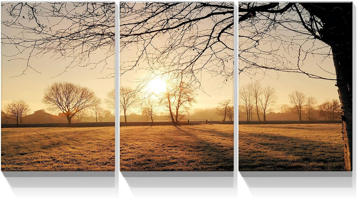 Brusheslife Canvas Wall Art: Serene Sunset Waterfall Creek Scene in 3 Panels