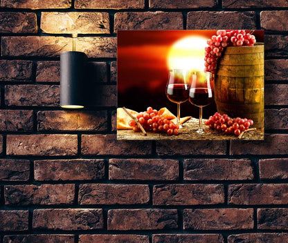 Brusheslife Kitchen Art: Still Life Canvas of Red Wine Cup with Barrel