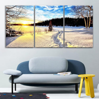 Brusheslife Winter Art: Snowy Sunset Canvas Prints for Home Walls