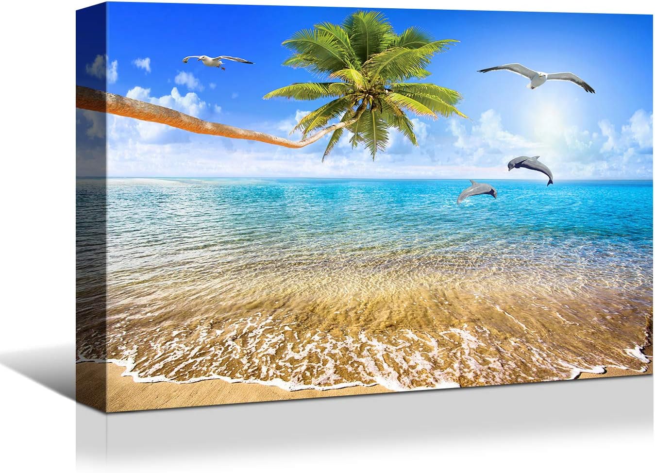 Brusheslife Canvas Art: Tropical Palms at Sunset Seascape