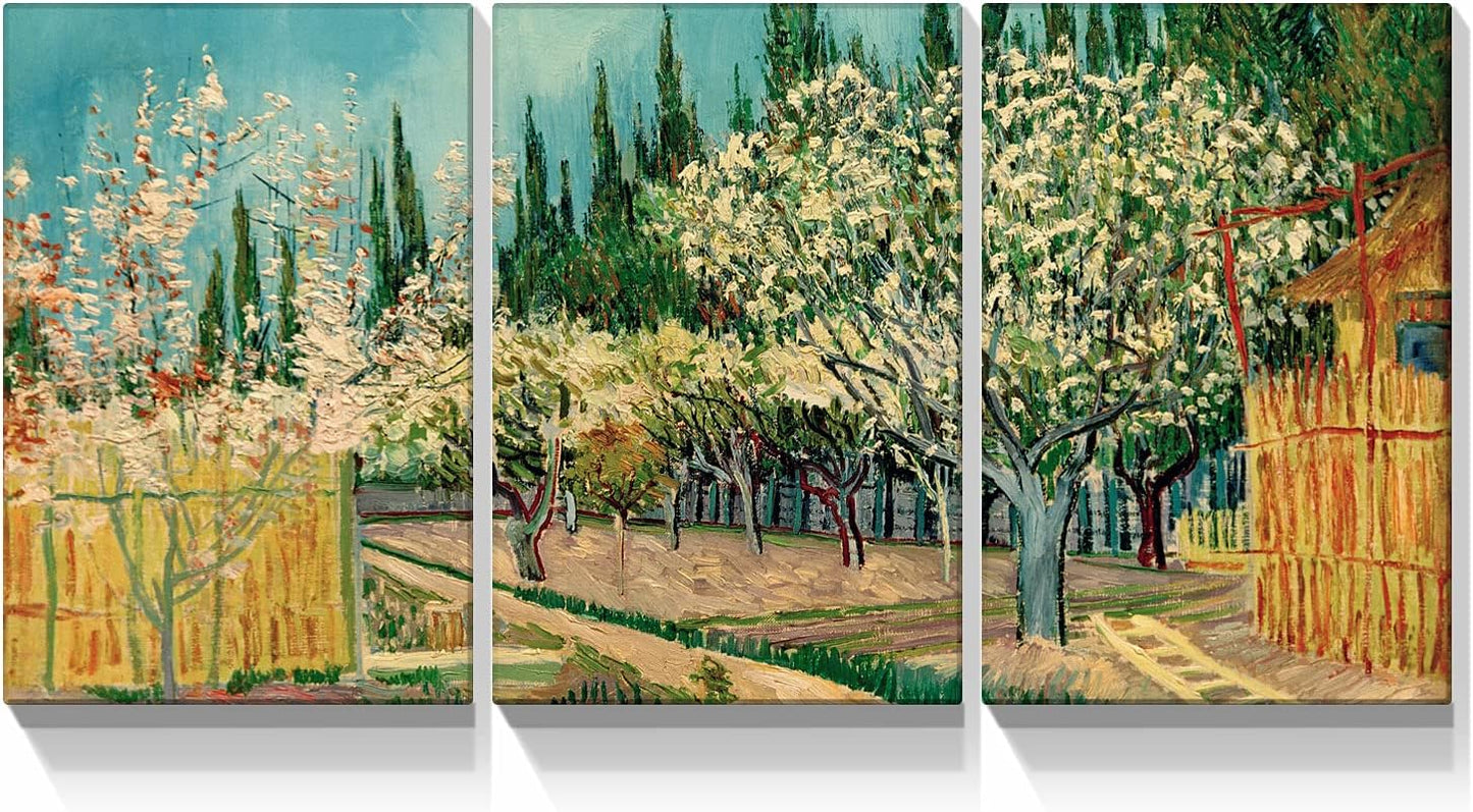 Brusheslife Van Gogh Inspired Wall Art - Gallery Wrapped Triptych of Botanical Paintings for Room Decor