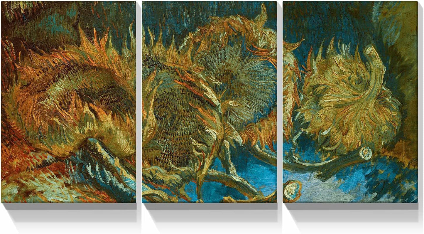 Brusheslife Van Gogh Inspired Wall Art - Gallery Wrapped Triptych of Botanical Paintings for Room Decor