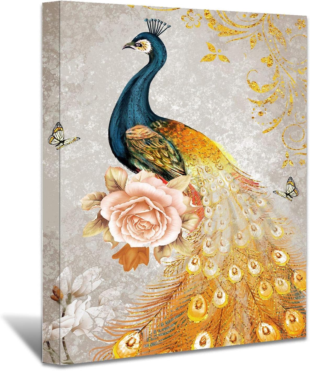 Brusheslife Peacock Canvas Wall Art: Luxurious Black and Gold Tail Feather - Giclee Prints for Living Spaces