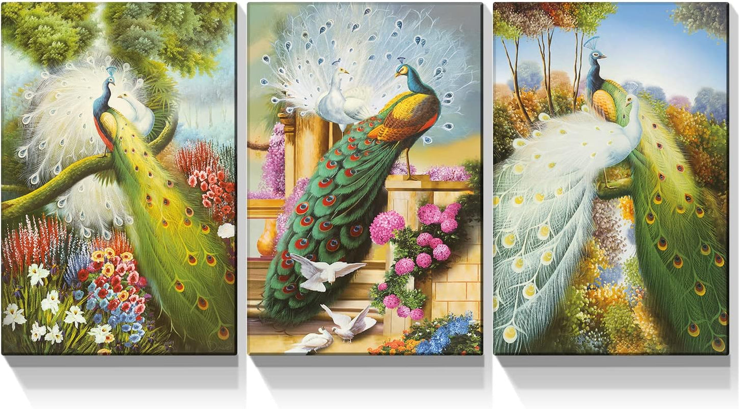 Brusheslife Peacock Wall Art: Luxurious Yellow Couple with Flower Vase