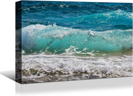 Looife Seascape Canvas Prints Wall Art-24x16 Inch Sea Waves on the Beach Picture Wall Decor, Ocean Scenery Giclee Artwork Home Decoration, Ready to Hang